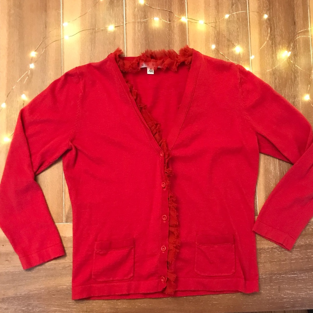 πΊ CAbi Red Ruffle Cardigan - Picture 2 of 3